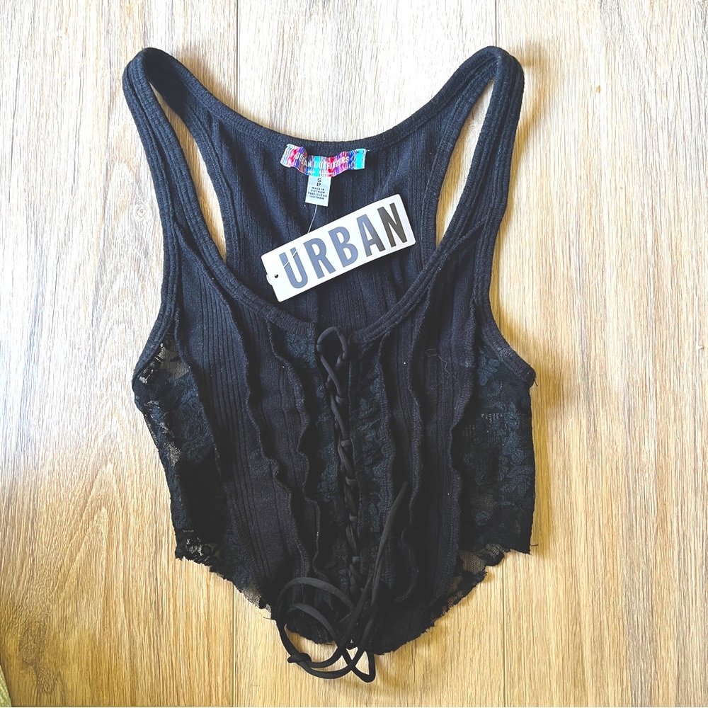 Urban Outfitters black lace cropped top
